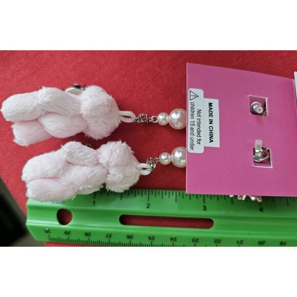 Betsey Johnson Crystal Spikey Pave Heart Pink Fuzzy Teddy Bear Drop Earrings - Picture 4 of 4